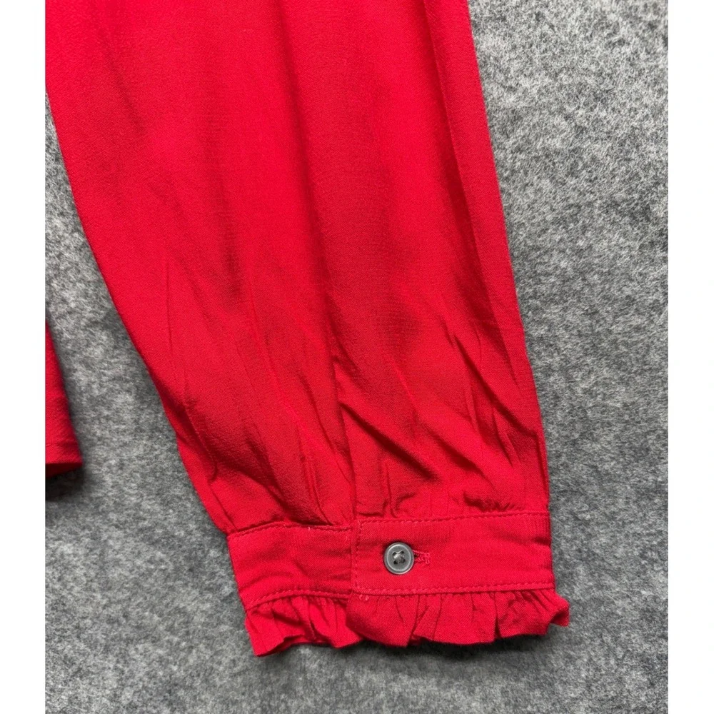 Loft Red Ruffle Wrap Blouse Peplum Top Long Sleeve Rayon Womens Medium Romantic